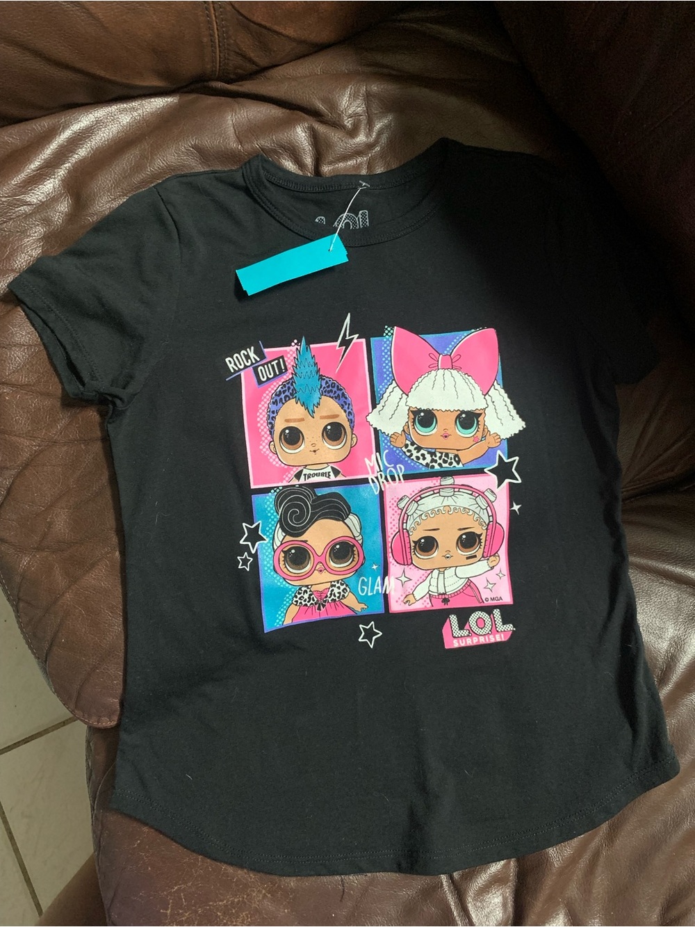 L.O.L. Surprise! Black Tee with Pink & Blue Doll Panel Graphics
